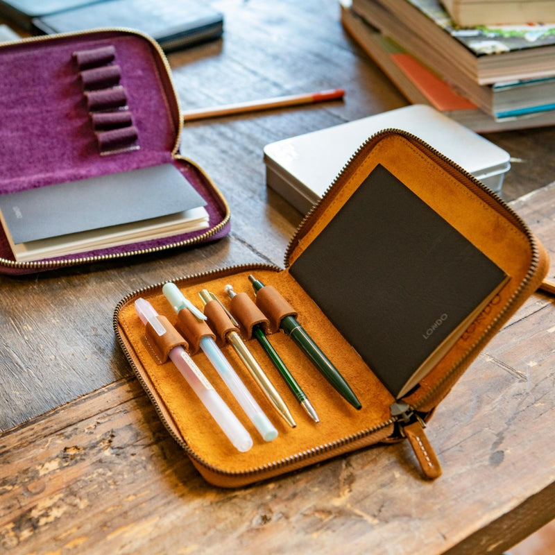 Rustic Genuine Leather Pencil Roll - Pen and Pencil Case - Dark Brown