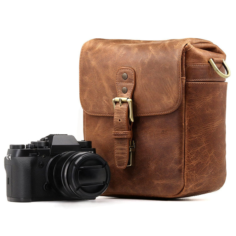 MegaGear Torres Top Grain Leather Camera Messenger Bag for Mirrorless Maroon