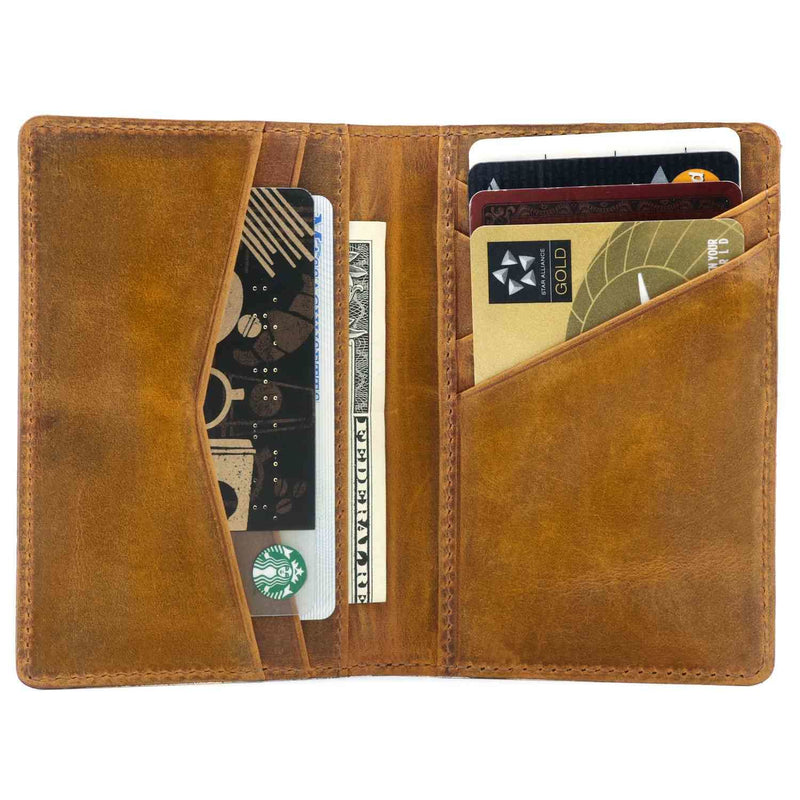 otto angelino genuine leather bifold card cash wallet unisex camel accessories gifts